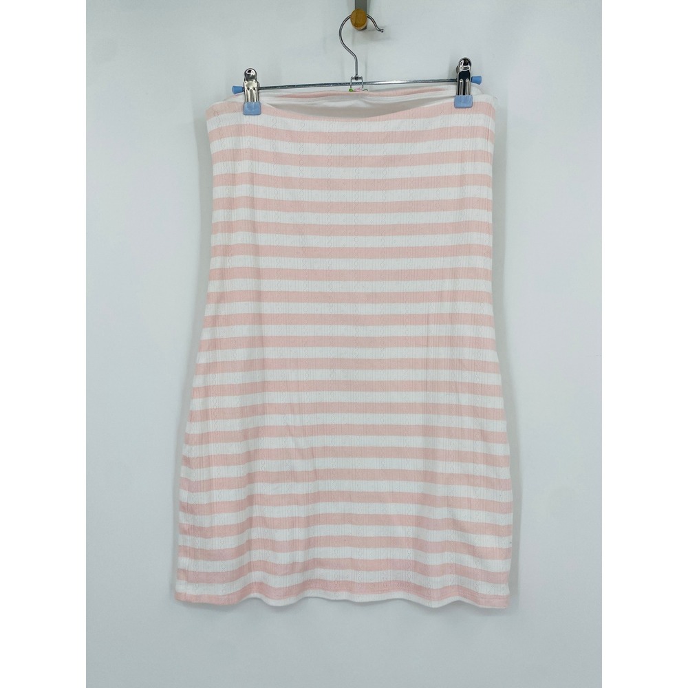 Frankies Bikinis Strapless Mini Dress Womens Large Pink White Striped Ribbed - Picture 5 of 6